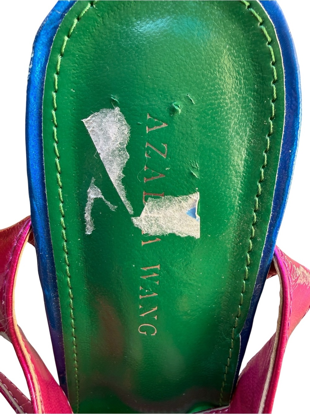 Azalea Wang Metallic Pink Teal Platform Block Heel Sandals Size 7 - Picture 7 of 9